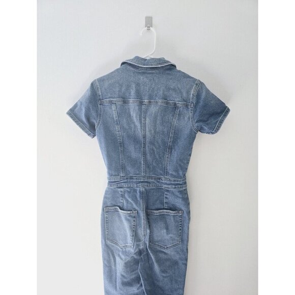 Good American Fit For Success Denim Short Sleeves Cargo Cotton Jumpsuit 1 Small - Picture 10 of 13